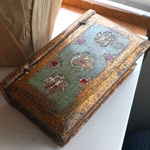 Vintage Italian Gold Gilded Book Safe Box Handpainted